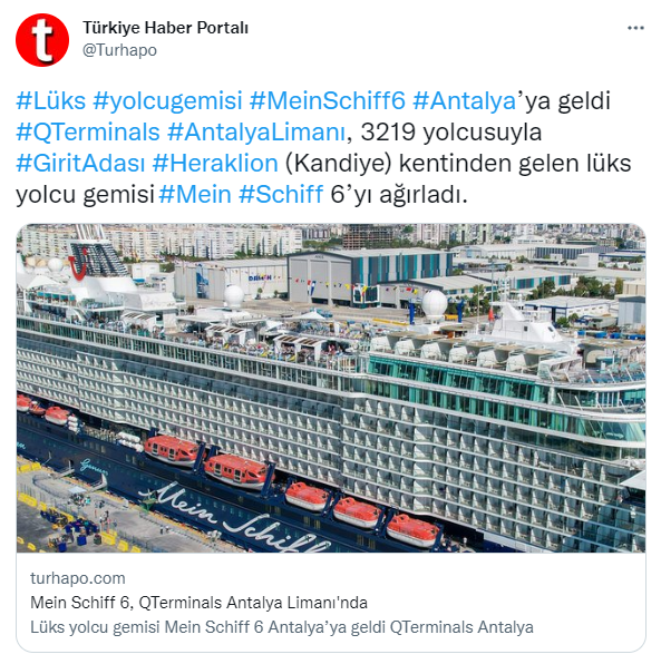 Mein Schiff 6, QTerminals Antalya Limanı'nda